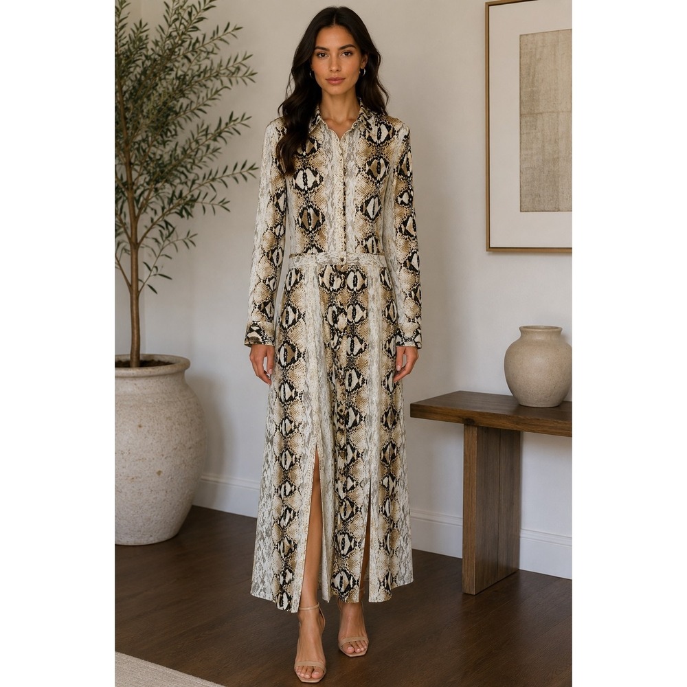 Topshop Snake Print Maxi Shirt Dress Women Sz 8 Multicolor Boho Edgy Baddie Chic